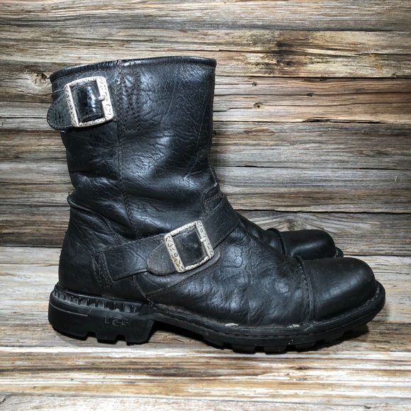 UGG 3040 Rockville II Motocycle Black Leather Hobo Chic Boots US 9.5, UK 8.5, EU main image 9